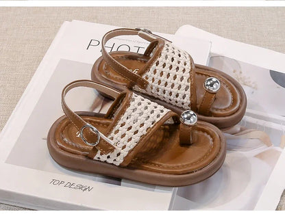 Summer New Little Kids Woven Sandals for Girls Anti-slippery Soft Sole Toddler Beach Shoes Boho Chic Princess Retro Girls