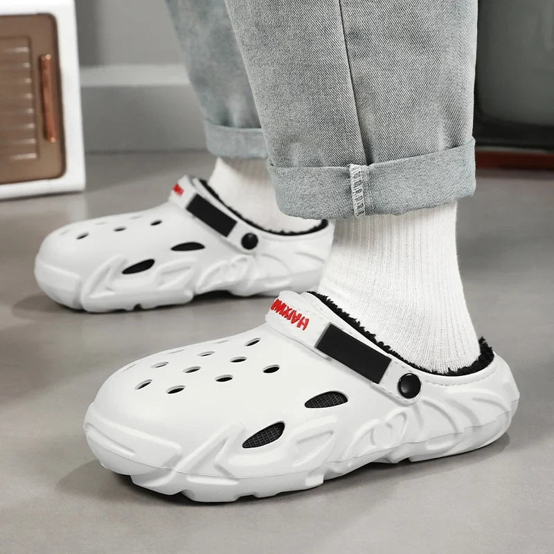Winter Warm Home Slippers Men Waterproof Fur Clogs Slippers Garden Slippers Fuzzy Plush Slippers Bedroom Shoe For Indoor Outdoor