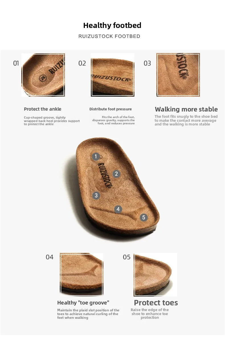 Boys Summer Soft Soled Cork Sandals Children One Line Herringbone Slippers Girl Beach Breathable Double Ring Buckle Casual Shoes