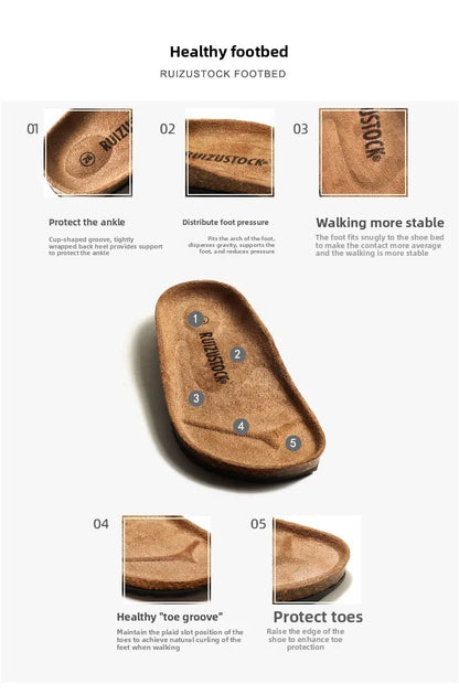 Boys Summer Soft Soled Cork Sandals Children One Line Herringbone Slippers Girl Beach Breathable Double Ring Buckle Casual Shoes
