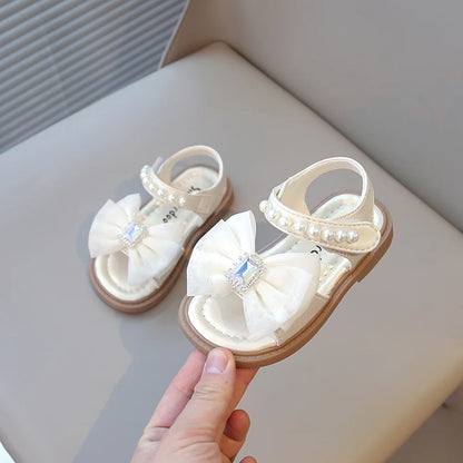 Summer Princess Sandals For Girls Luxury Diamond Pearl Girl's Sandals Trend Fashion Anti-slippery Girl's Beach Shoes Kids Sandal