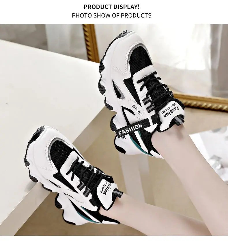 Zapatillas Mujer Sneakers Trendy Mesh Platform Sneakers Leather Shoes Breathable Socofy Casual Sports Shoes Women Flats
