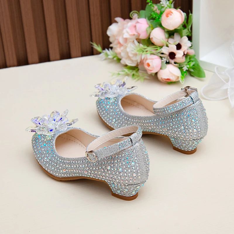 High-heeled Shoes For Girls Spring And Autumn New Little Girl Princess Crystal Shoes Children's Cuhk Shows Soft-soled Shoes