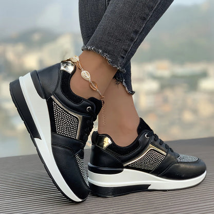 New Women's Sneakers Luxury Rhinestone Casual Shoes for Women Comfortable Platform Wedge Shoes Fashion Breathable Running Shoes