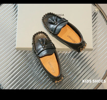 Children Moccasin Shoes Boys Flats Loafers Non-slip Tassels Cute Kids Casual Leather Shoes Soft Slip-on Pleated Solid Color 2023