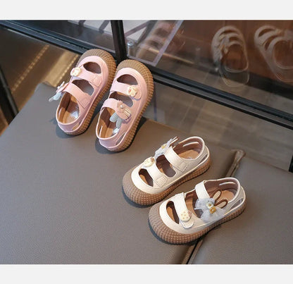 Kids Bow Summer Sweet Closed Toe Sandals Girls Princess Shoes Children Baby Kindergarten Non-slip Flats Shoes