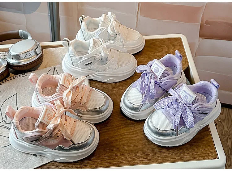 Students Sneakers Soft Sole Girls Running Shoes Mesh Breathable New Fashion Toddle Children Sports Shoes Non-slip Trendy