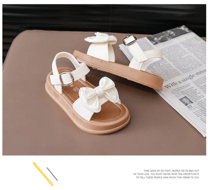 New Fashionable Girls Sandals Summer Bow Princess Sandals 3-14 Years Old Students Outside Wearing Versatile Velcro Sandals