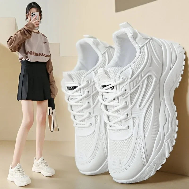 White Sneakers Women New Leather Chunky Sneakers Women's Sports Shoes Thick Tennis Vulcanized Shoes Basket Platform Shoes