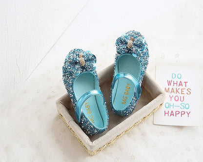 Party Dresses for Girl Spring Fashion Glitter Girl Shoe Water Diamond Princess Shoe Soft Sole Kid Shoes Bow Kid Leather Shoe
