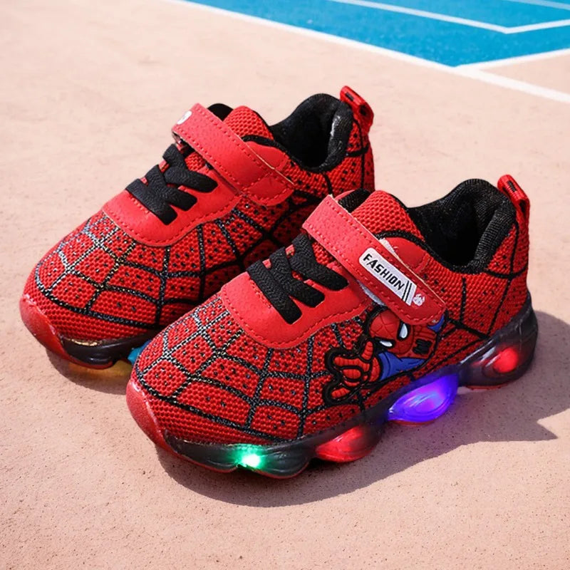 New Boys Breathable Lighted Sneakers Spiiderman Children's  Luminous Shoes Student Teenager Sport Shoes Kids Casual Shoes