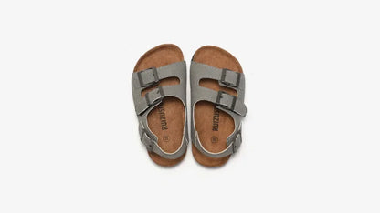 Boys Summer Soft Soled Cork Sandals Children One Line Herringbone Slippers Girl Beach Breathable Double Ring Buckle Casual Shoes