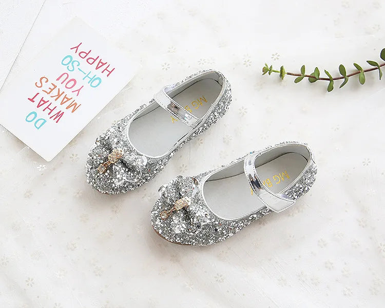 Party Dresses for Girl Spring Fashion Glitter Girl Shoe Water Diamond Princess Shoe Soft Sole Kid Shoes Bow Kid Leather Shoe