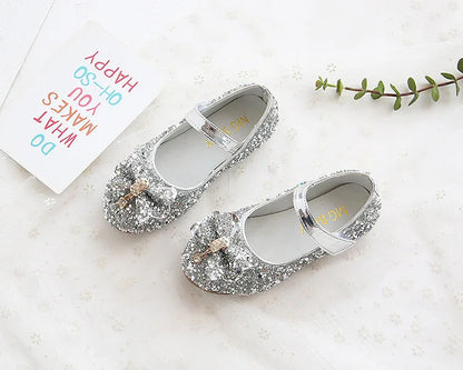 Party Dresses for Girl Spring Fashion Glitter Girl Shoe Water Diamond Princess Shoe Soft Sole Kid Shoes Bow Kid Leather Shoe