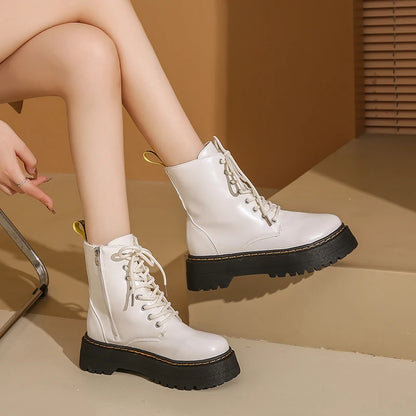 New Women Boots Goth Casual Shoes Woman Leather Chelsea Classic Female Goth Shoes High Platform Boots Women Boots