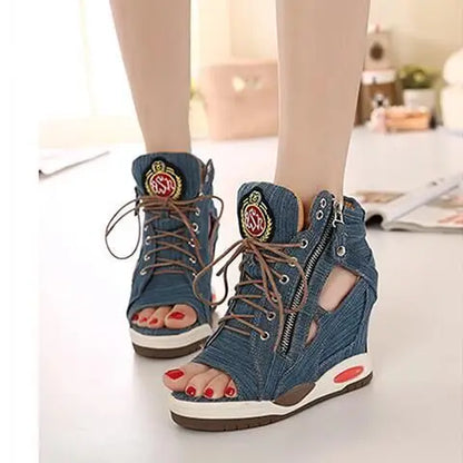 Womens Sneakers Shoes Fashion Platform Designer Thick Sole Casual Hoof Heels TPR Autumn Round Toe Solid High Increased Inte
