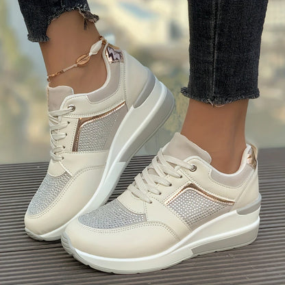 New Women's Sneakers Luxury Rhinestone Casual Shoes for Women Comfortable Platform Wedge Shoes Fashion Breathable Running Shoes