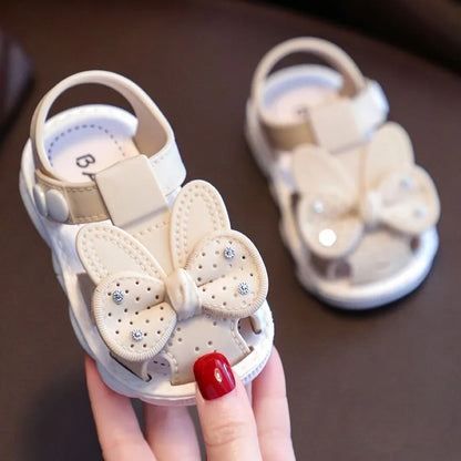 New Summer Cute Bow Rhinestone Baby Shoes For Girls Non-Slip Soft-Soled Children Toddler Kids Sandals With Covered Toes