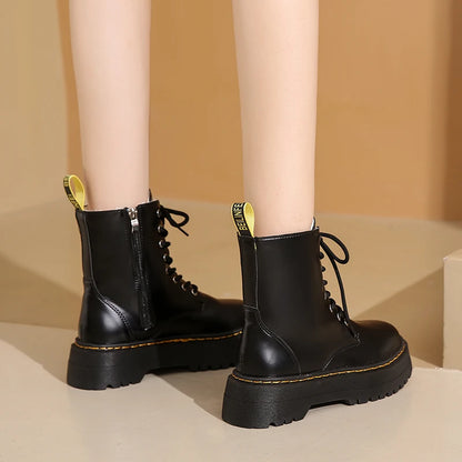 New Women Boots Goth Casual Shoes Woman Leather Chelsea Classic Female Goth Shoes High Platform Boots Women Boots