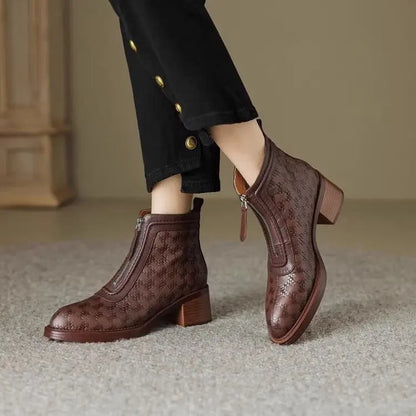Women's Short Boots New Autumn Winter Zipper Vintage Chunky Heel Middle Heel Shoes Comfortable Warm Non Slip Fashion Boots