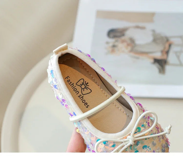 Girls' Shoes Spring New Fashion Little Girl Sequin Princess Shoes Soft Sole Girls' Shallow Mouth Single Shoes Breathable