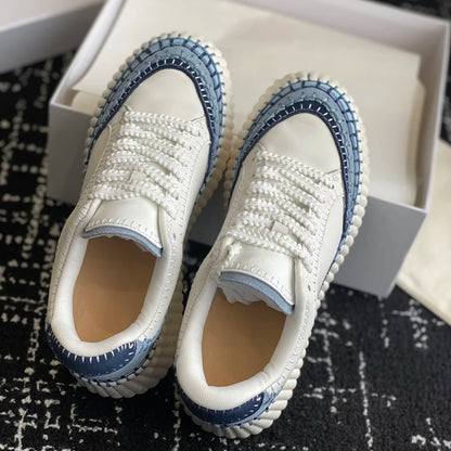 Hot-selling New Women's Sneakers Platform White Shoes Wedge-heeled Casual Shoes Luxury Design Cowhide Material Size 35-40