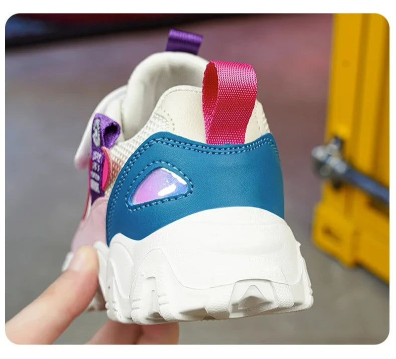 Fashion Children Shoes Girls Sneaker Black Pink PU Leather Platform Casual Sneaker School Tennis Sports Shoes for Girls
