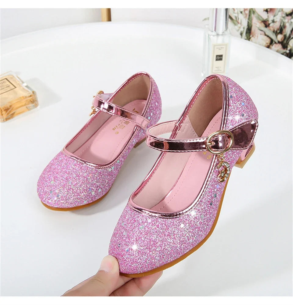 Girl High Heels Princess Shoes Halloween Cosplay Kids Shiny Party Dress Up Leather Shoe for School Uniform Wedding