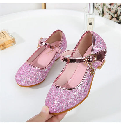 Girl High Heels Princess Shoes Halloween Cosplay Kids Shiny Party Dress Up Leather Shoe for School Uniform Wedding