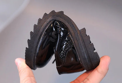 Spring Autumn Kids Shoes Solid Black Children's Fashion Casual Kids Shiny PU Little Boy Leather Shoes Toddler Lace-up Mary Janes