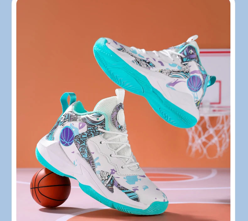 Fashion Basketball Shoes for Kids High-top Sneakers Children Casual Sports Shoes Ankle-protected Anti-slippery Gym Trainers Boys