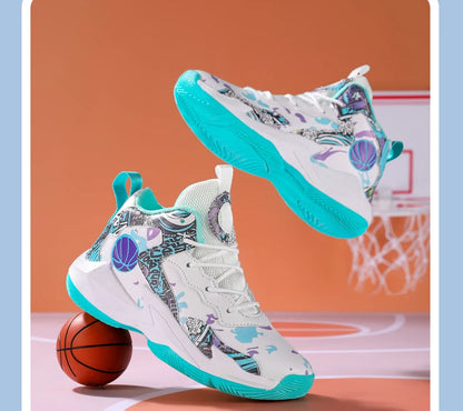 Fashion Basketball Shoes for Kids High-top Sneakers Children Casual Sports Shoes Ankle-protected Anti-slippery Gym Trainers Boys