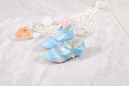 YUNICUS Girls High Heels Princess Shoes Students Children's Single Shoes Little Girl Performance Sequins Glitter Leather Shoes