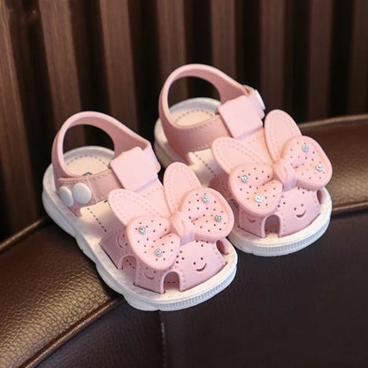 New Summer Cute Bow Rhinestone Baby Shoes For Girls Non-Slip Soft-Soled Children Toddler Kids Sandals With Covered Toes