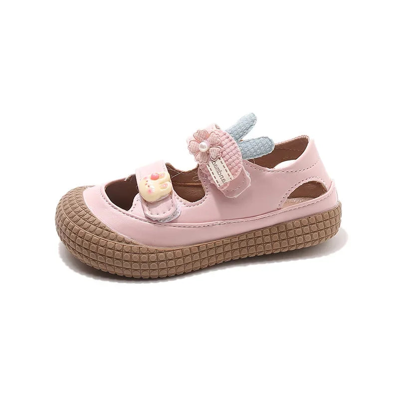 Kids Bow Summer Sweet Closed Toe Sandals Girls Princess Shoes Children Baby Kindergarten Non-slip Flats Shoes