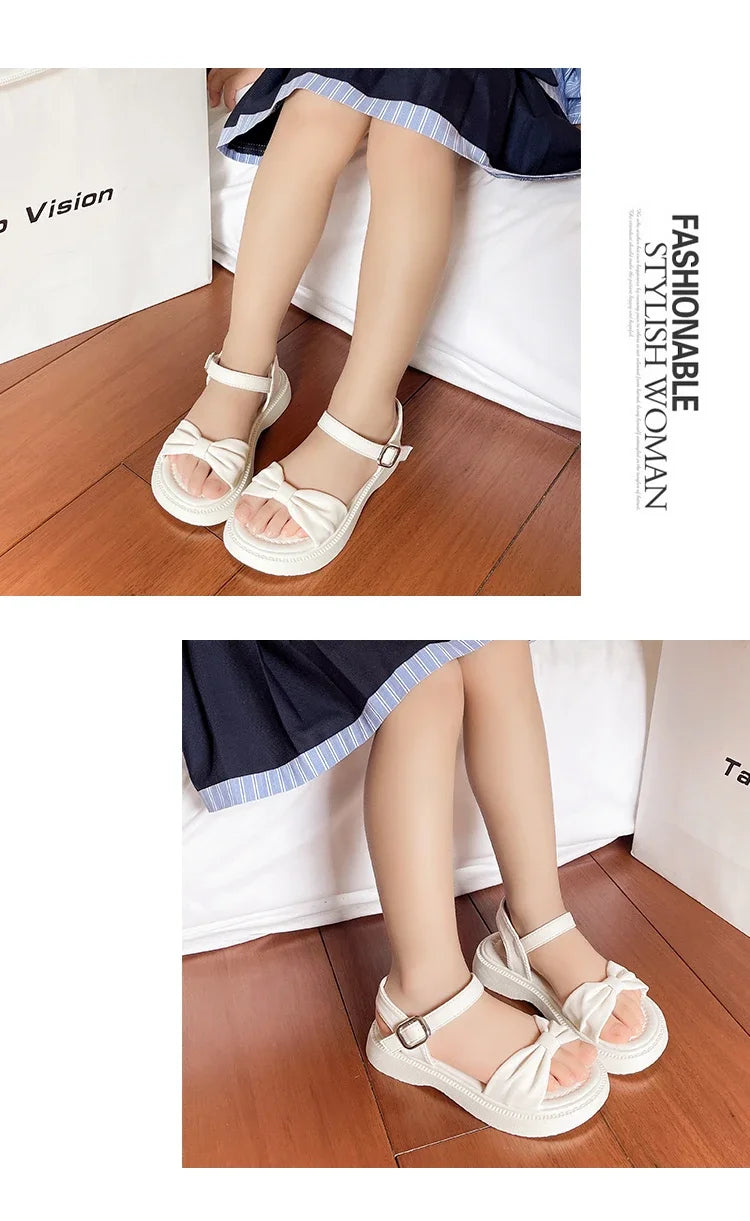 Girls Summer Beach Sandals 2025 New Solid Color Kids Causal Sandals Fashion Sweet Bow School Versatile Children Princess Shoes