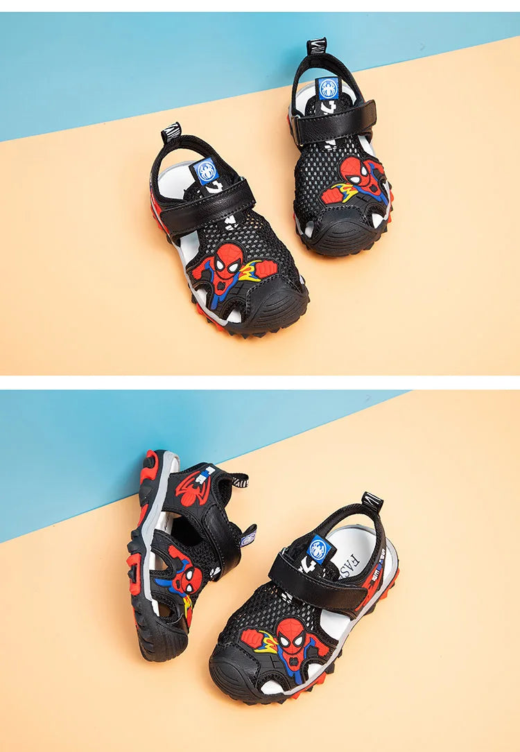New Summer Kids Boys Sandals Closed Toe Cartoon Spiderman Shoes Orthopedic Sport Pu Leather Soft Baby Girls Beach Shoes Children
