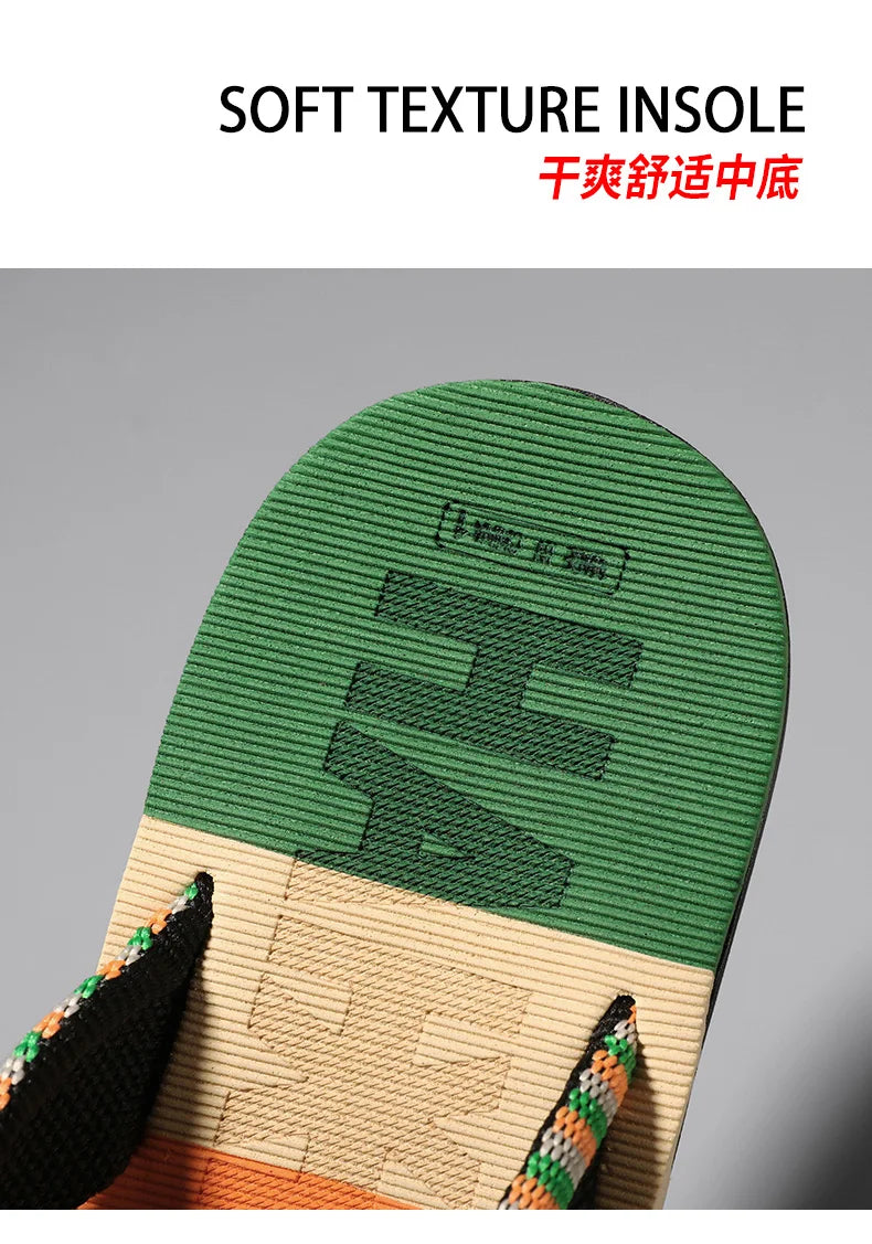 Men Slides Cloth Tape Woven Color Matching Stripe Wear-resistant Slippers (Available)