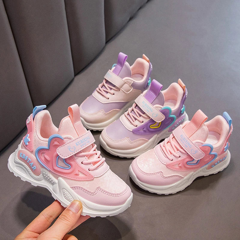 Children's Running Shoes Girls Sneakers Fashion Classic Hot Sale Kids School Casual Sports Shoes Anti-skid Pink with Love Heart