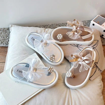 Girls' Elegant Sandals - Versatile & Stylish For Indoor/Outdoor, Beach-Ready Princess Shoes With Beaded Tassels, Breathable & Li