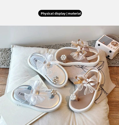 Girls' Elegant Sandals - Versatile & Stylish For Indoor/Outdoor, Beach-Ready Princess Shoes With Beaded Tassels, Breathable & Li