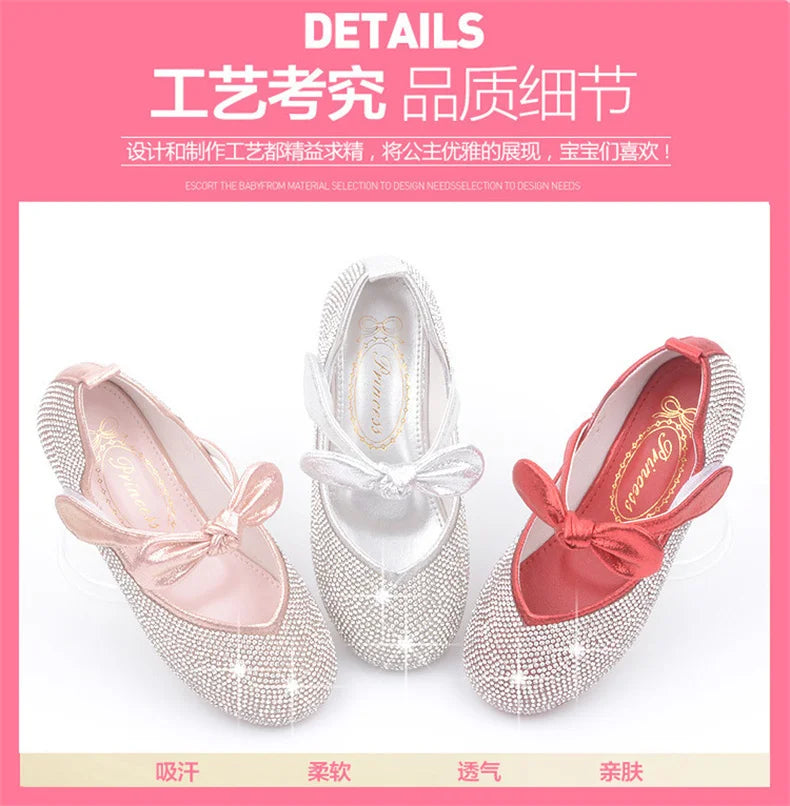 Girls Wedding Shoes Glitter New Brand Flat Heels Children Princess Sandals Dance Kids Fashion Party Shoes with Pearl