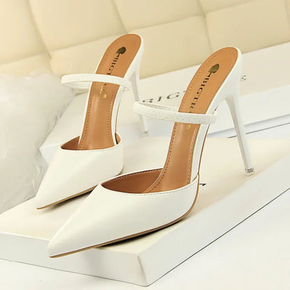 Women Shoes Pumps Pointed Toe Pointed Hollow Word Band 10.5CM Thin High Heels Boat Wedding Dress Office Party Shoes