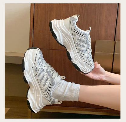Women Sneakers Autumn Fashion Breathable Casual Shoes Women Mesh Lace Up Comfort Platform Vulcanize Shoes Zapatillas De Mujer