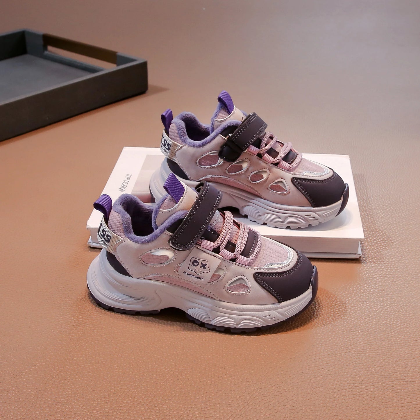 Warm Winter Kids Sneakers: PU Leather, Anti-Slip Rubber Sole, Lightweight Sports Shoes for Boys & Girls
