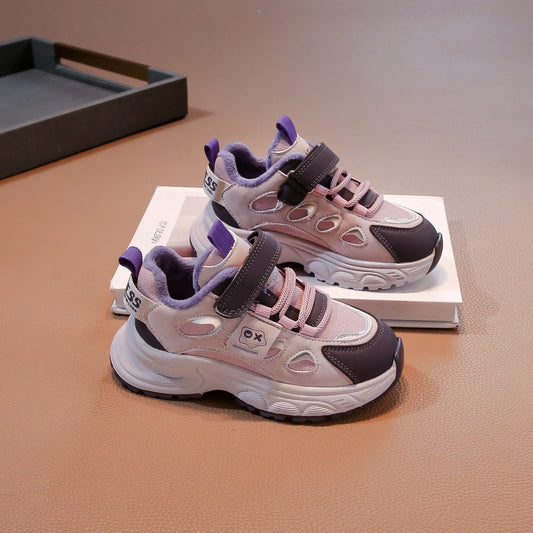 Warm Winter Kids Sneakers: PU Leather, Anti-Slip Rubber Sole, Lightweight Sports Shoes for Boys & Girls