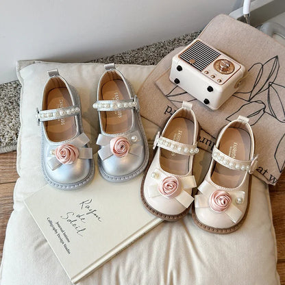Elegant Girl's Shoes for Wedding Party Chic Flower Kids' Causal Leather Shoes Fashion Sweet Versatile Children Princess Shoes