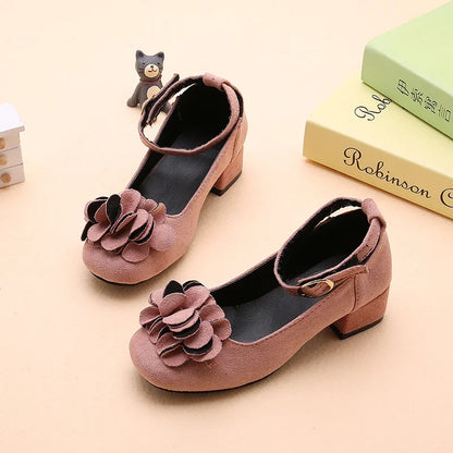 Girl's High Heel Shoes Spring Autumn Kids Leather Shoe Fashion Sweet Flower Children Princess Shoes for Wedding Party Versatile