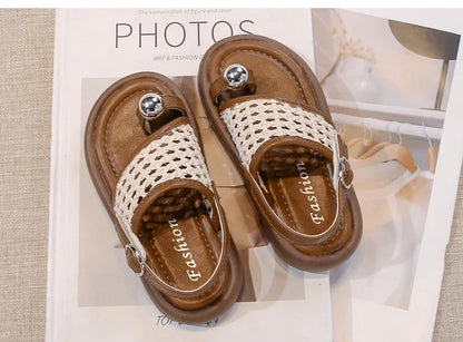 Summer New Little Kids Woven Sandals for Girls Anti-slippery Soft Sole Toddler Beach Shoes Boho Chic Princess Retro Girls