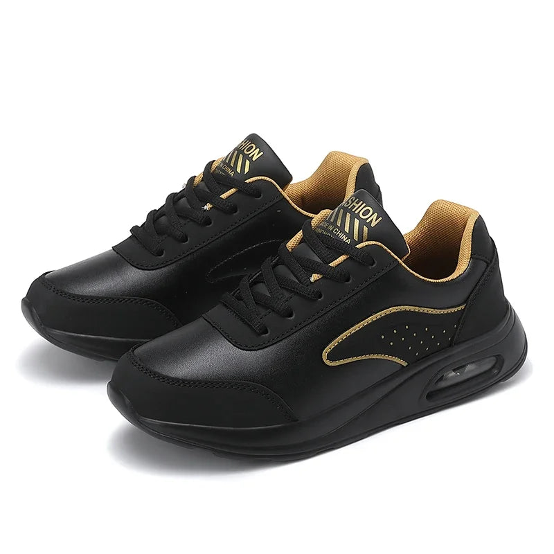 New Women's Fashionable Sneakers Leather Women's Casual Shoes Lace Up Flat Shoes Ladies Lightweight Fitness Walking Shoes